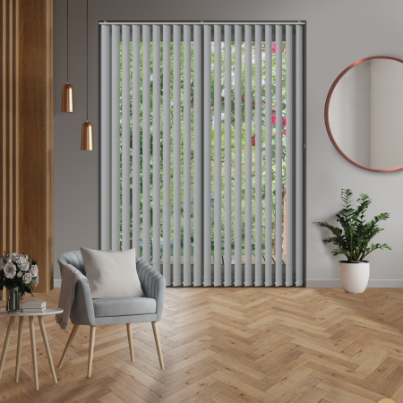 Origin Stratus Grey Vertical Blinds Open