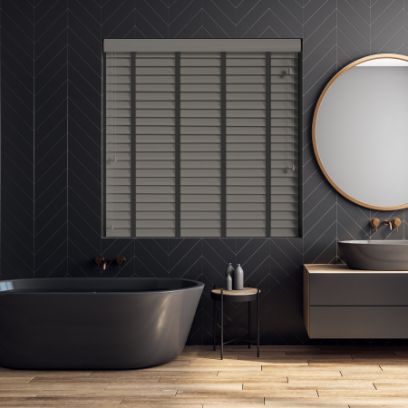 Orion Wood Grain Faux Wood with Jet Tape Wood Venetian Blinds