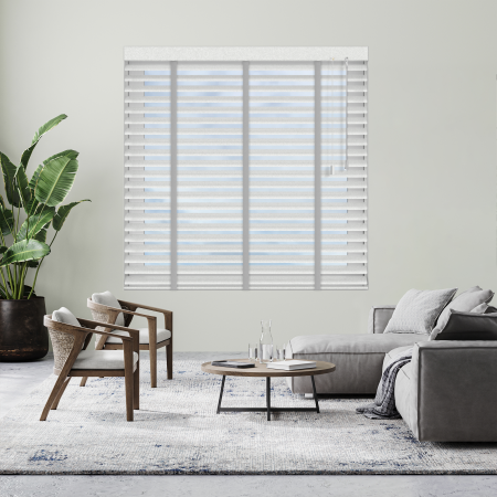 Platinum Beam with Lunar Tape Venetian Blinds Open