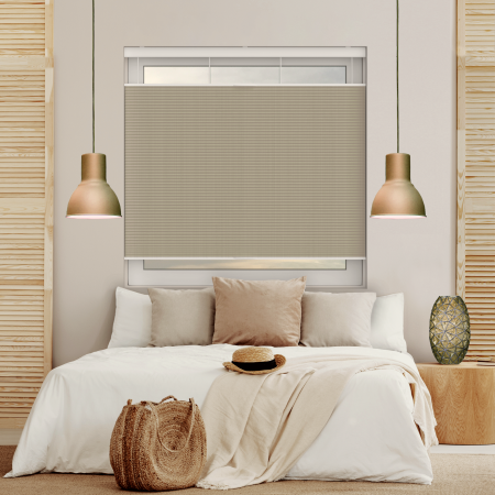 Sable Tuscan Beige Blackout Cordless Top Down Bottom Up Honeycomb Pleated Blind Open
