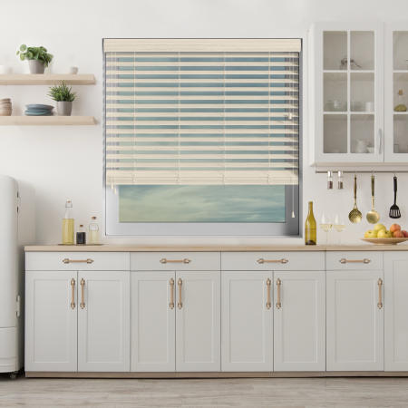 Scandi Oak Wood Grain Faux Wood Wood Venetian Blinds Open