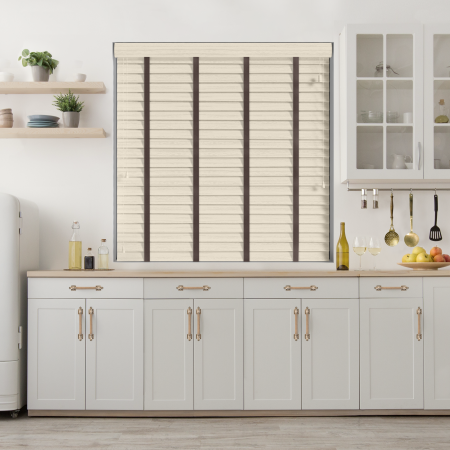 Scandi Oak Wood Grain Faux Wood with Coffee Tape Wood Venetian Blinds