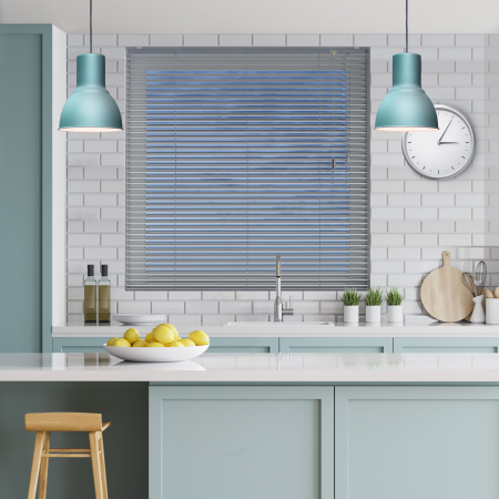 Scratched Silver Venetian Blinds Open