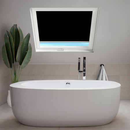 Shower Safe Black (BLACKOUT) Aurora Roof Window Blinds White Frame