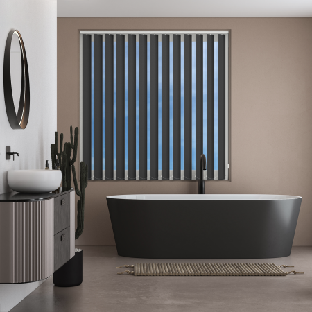 Shower Safe Black Replacement Vertical Blind Slats Open