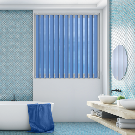 Shower Safe Blue Replacement Vertical Blind Slats Open