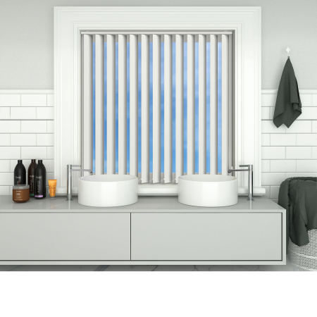 Shower Safe Cream Vertical Blinds Open