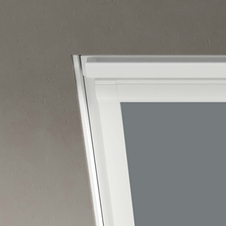 Shower Safe Grey (BLACKOUT) Velux Roof Window Blinds Detail White Frame