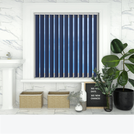 Shower Safe Navy Replacement Vertical Blind Slats Open
