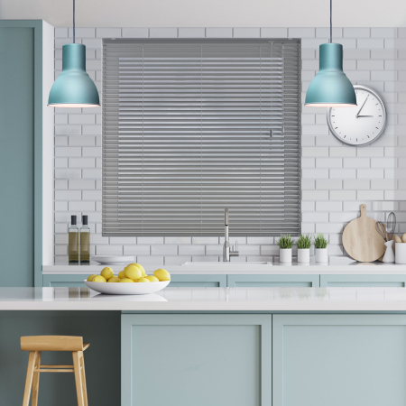 Silver Shimmer Venetian Blinds Open