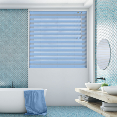 Sky Blue Venetian Blinds Open