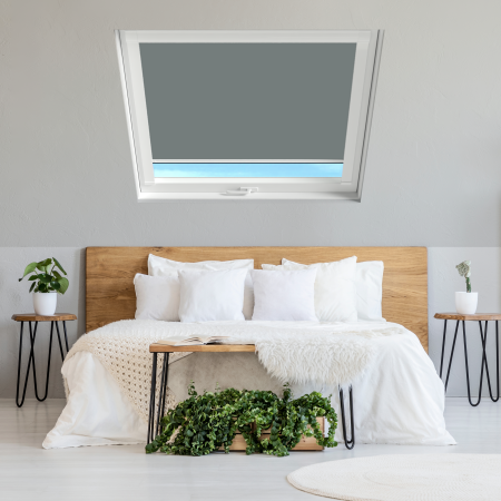 Smoldering Charcoal (BLACKOUT) Axis90 Roof Window Blinds White Frame