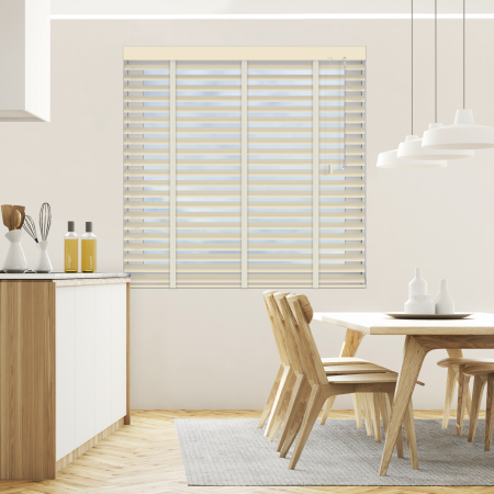 Soft Linen with Barley Tape Venetian Blinds Open