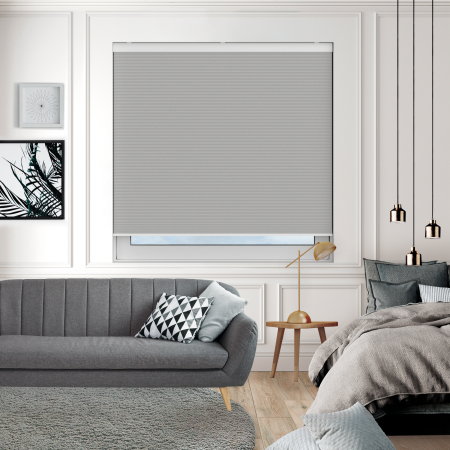 Tenso Ash Grey Blackout Cordless Honeycomb Pleated Blind Open