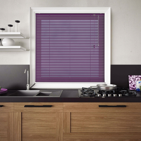 Textured Purple Venetian Blinds Open