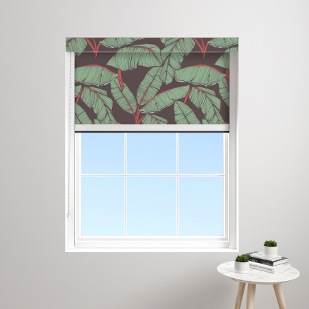 Tropical Leaf Charcoal XL Bloc Blinds Cassette Blinds Inside Fit Close Up