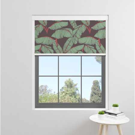 Tropical Leaf Charcoal XL Bloc Blinds Cassette Blinds Inside Fit