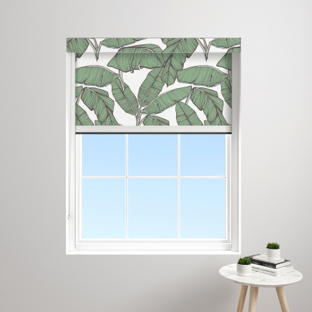 Tropical Leaf White XL Bloc Blinds Cassette Blinds Inside Fit Close Up