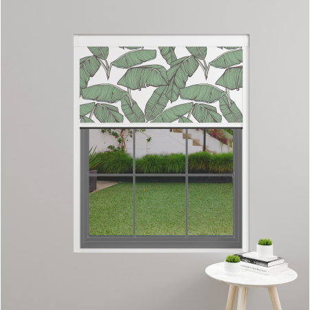 Tropical Leaf White Electric BlocOut Cassette Blinds Inside Fit