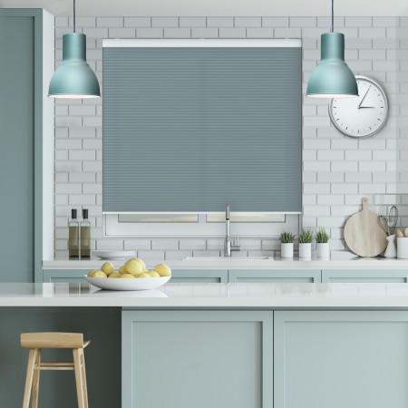 Velto Sapphire Blue Cordless Honeycomb Pleated Blind Open