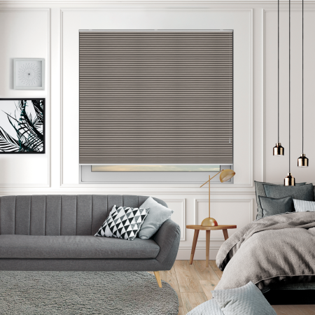 Free Hanging Vexia Blackout Camel Pleated Honeycomb Blind Bottom Up Closed