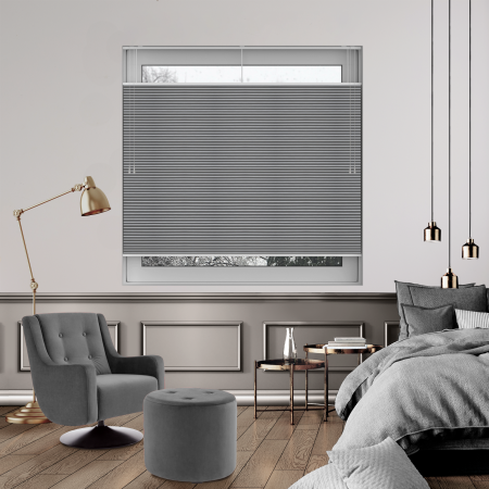 Free Hanging Vexia Blackout Grey Dawn Pleated Honeycomb Blind Bottom Up Top Down Closed