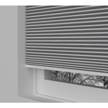 Free Hanging Vexia Blackout Grey Dawn Pleated Honeycomb Blind Side View