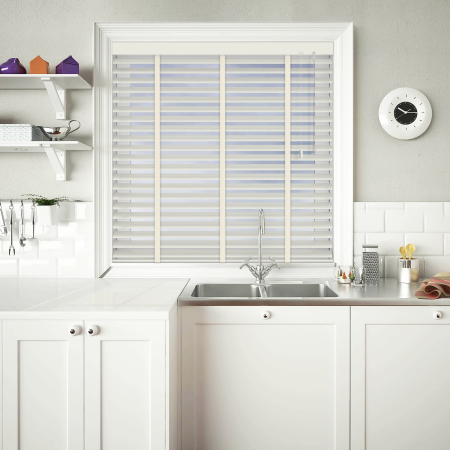 Warm Almond with Duck Tape Venetian Blinds Open