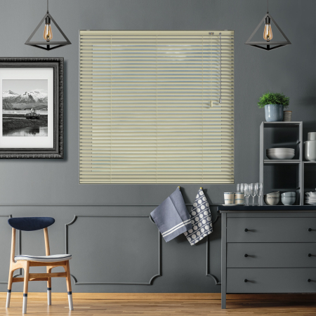 Yellow Stripe Venetian Blinds Open
