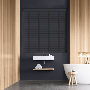 Abyss Faux Wood with Jet Tape Wood Venetian Blinds