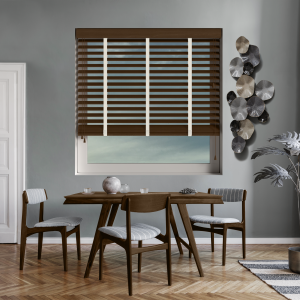 Auburn with Vanilla Tape Wood Venetian Blinds Open