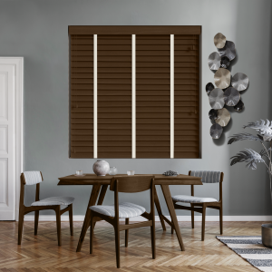 Auburn with Vanilla Tape Wood Venetian Blinds