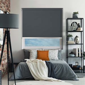 Bedtime Anthracite Chrome Bottom Bar Cordless Roller Blinds