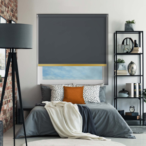 Bedtime Anthracite Gold Bottom Bar Cordless Roller Blinds