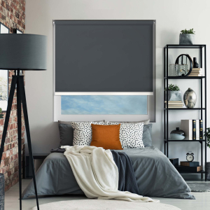 Bedtime Anthracite White Bottom Bar Cordless Roller Blinds