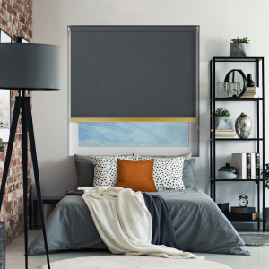 Bedtime Anthracite Gold Bottom Bar Roller Blinds