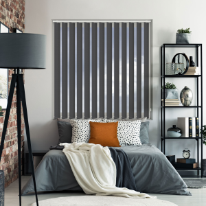Bedtime Midnight Grey Vertical Blinds Open