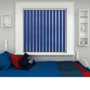 Bedtime Rich Blue Vertical Blinds Open