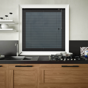 Black Venetian Blinds Open