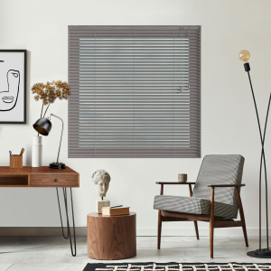 Cocoa Stripes Venetian Blinds Open