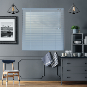 Cool Blue Stripe Venetian Blinds Open