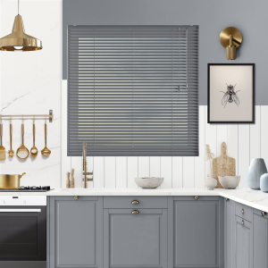 Cool Grey Venetian Blinds Open