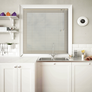 Cream Perforated Venetian Blinds Open