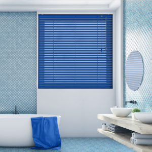 Deep Blue Venetian Blinds Open