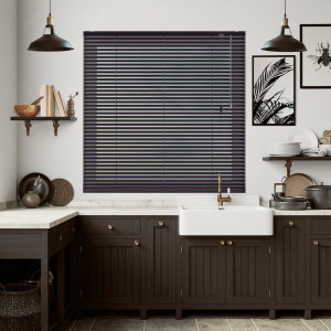 Deep Brown Venetian Blinds Open