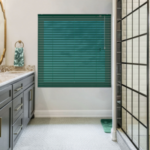 Deep Emerald Venetian Blinds Open