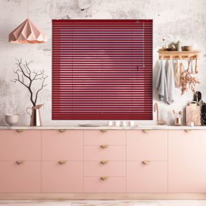 Deep Red Gloss Venetian Blinds Open