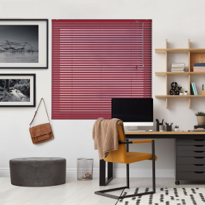 Deep Red Venetian Blinds Open