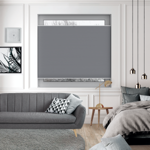 Tensioned Dovestone Blackout Grey Pleated Honeycomb Blind Bottom Up Closed