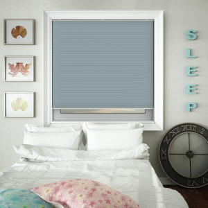 Free Hanging Dovestone Blackout Lagoon Pleated Honeycomb Blind Bottom Up Closed